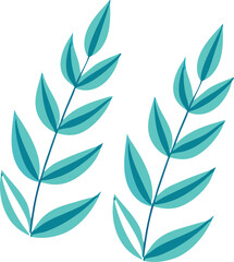 Two stylized teal and blue leaf branches with a minimalist design on a clean white background