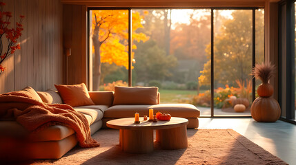 Contemporary Living Space Blending Indoor Comfort and Outdoor Garden Views