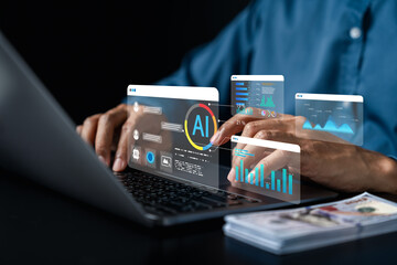 AI technology with data analysis and research dashboard for intelligent decision-making, trend forecasting, and business insights. Supporting innovation, automation, and digital transformation.