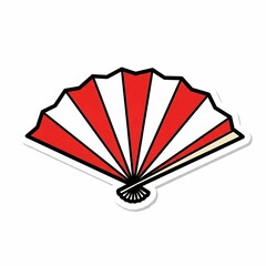 Red and White Hand Fan Sticker Bold Graphic Design Element.