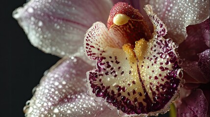 Naklejka na ściany i meble Close-up of a delicate orchid bloom, covered in water droplets
