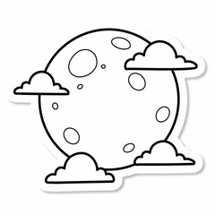 Stylized Moon and Clouds Illustration with Bold Outlines and Sticker Effect.