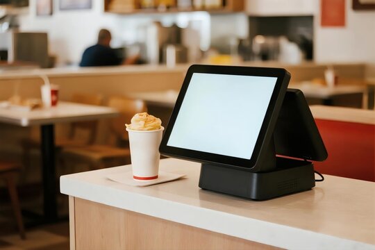 tablet computer in cafe Touchscreen mockup lightbox whiteboard screen billboard Outdoor signage signs