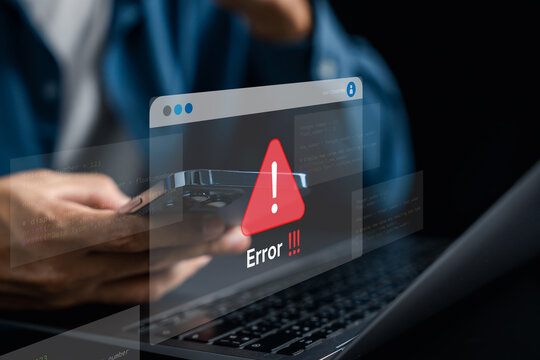 Error popup warning on website with alert symbol, showing web bug or failure during online usage. Ideal for system crash, software glitch, cybersecurity threat, or data error concept.