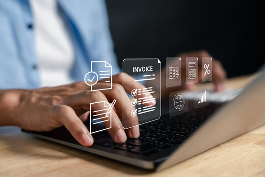 Online invoice processing, financial calculation, budgeting, payment management, and business expense tracking with digital forms, accounting software, and financial planning tools.