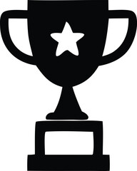 A simple black silhouette of a trophy with a star inside a circle on its front representing achievement and victory