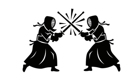 Kendo Fight with Martial Arts Duel, and Black Silhouette.