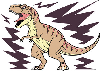 Obraz premium Cartoon Tyrannosaurus Rex with Lightning Bolts on a White Background