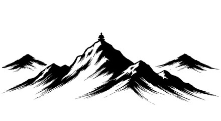 Mountain Meditation Black and White Silhouette.