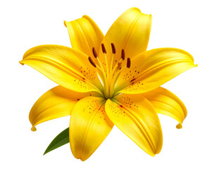 Obraz premium Minimalist Yellow Lily Flower with Soft Shadow on White Background – Transparent PNG