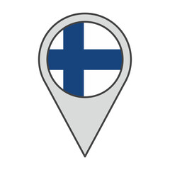 Vector illustration of a geolocation tag colored with the flag of Finland