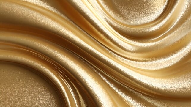 Luxury gold abstract background featuring fluid golden silk texture shining metallic swirl premium fabric pattern displayed top down crisp white backdrop ideal cosmetic jewelry high end brand visuals