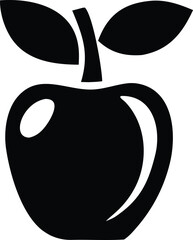 Simple black silhouette of an apple with two leaves and a stem representing healthy eating and natural products