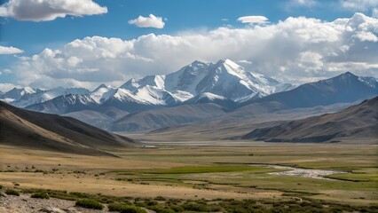 High-Altitude Tibetan Plateau Landscape, With Layered Mountains And A Vast Sky Above, Ai Generated
