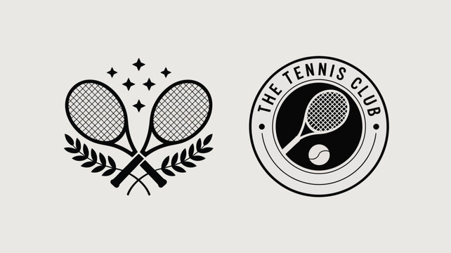 Two tennis racket logos with stars and leaves and a tennis club logo on a light background