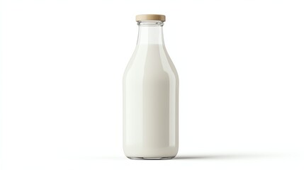 a blank milk glass bottle, retro realistic design, clean surface, isolated on white background