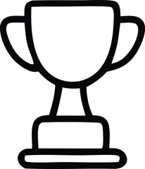 Simple black outline drawing of a classic trophy cup with two handles and a pedestal symbolizing achievement and victory