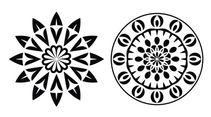 Two black and white floral designs with intricate patterns on a plain white background image design