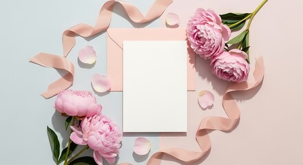 Elegant Pink Peonies and Blank Card Mockup Wedding Invitation Design Inspiration