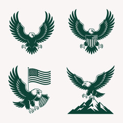 Obraz premium Patriotic Eagle Designs with USA Flags, Shields, and Mountains, Symbolizing Freedom, Strength, and National Pride
