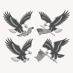 Fototapeta premium Patriotic American Eagle Designs with US Flags, Soaring Eagles, and National Symbols Representing Freedom and Pride