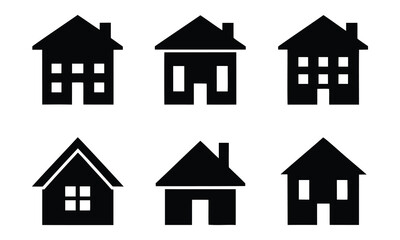 Collection home icons. House symbol. Set of house black silhouette vector on white background