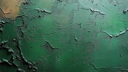 A rich green canvas displays textured layers with subtle tonal variations and depth