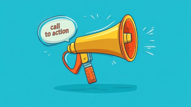 Bright megaphone with a call to action speech bubble, designed to grab attention quickly