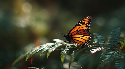 Obraz premium Monarch butterfly perched on fern