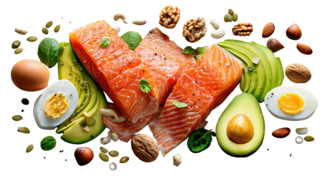 Fresh ingredients arrangement: A visual feast of fresh ingredients artfully arranged to showcase healthy eating habits and wellness. Each element harmonizes with the composition. - Powered by Adobe