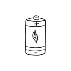 Sustainable Hand-Drawn Eco-Friendly Battery with Leaf Symbol for Green Energy Icon