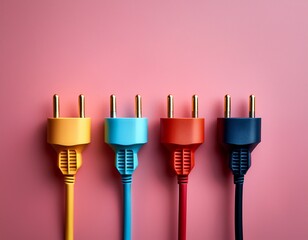 colorful power plug on pink background showing modern electric connection for devices
