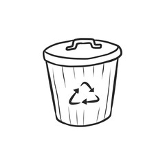 Hand-Drawn Trash Can or Waste Bin with Lid, Ideal for General Waste Disposal and Cleanup