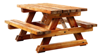 Wooden Picnic Table: A rustic picnic table invites outdoor dining, crafted from warm wood, offering a timeless space for shared meals and relaxation.