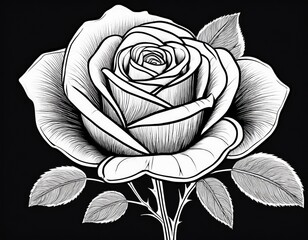 black and white drawing of a rose