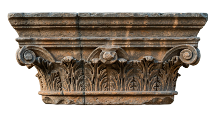 Intricate stone capital with detailed carvings, showcasing classical architecture.
