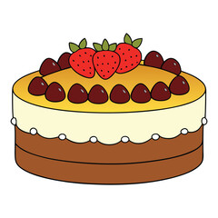 A moist cake topped with fresh berries and rich chocolate drizzle, creating a beautiful, mouthwatering dessert perfect for celebrations or a sweet treat anytime.
