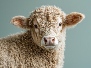 Close-up of a fluffy, light beige calf