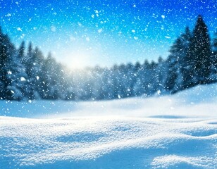 Fototapeta premium Beautiful winter snowy background. Snow-covered fir tree in forest in snowdrifts in snowfall 
