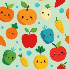 Cute Cartoon Fruit and Vegetable Seamless Pattern