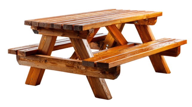 Weathered Wooden Picnic Table: A rustic wooden picnic table exhibits signs of wear, its weathered planks telling a story of countless outdoor gatherings, adding warmth to a inviting backyard ambiance.