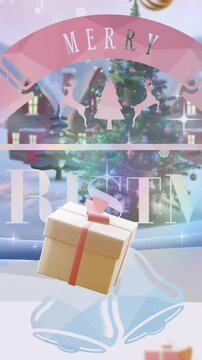 Animation of christmas greetings text, calendar with 25 number date over christmas decorations