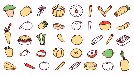 vector icons of bakery items like croissants, doughnuts, bread, and cupcakes