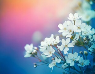 Small white flowers on a toned on gentle soft blue and pink background