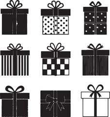 Collection of Elegant Black and White Gift Boxes Perfect for Holiday or Birthday Designs