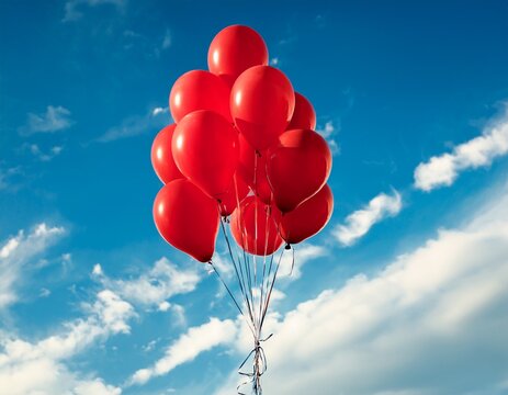red balloons floating with sky background