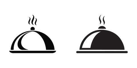 Food serving dome, restaurant, cloche, plated meal, white background, menu icon
