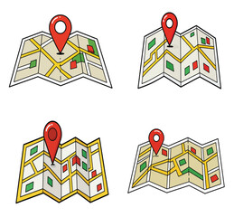 "Map with Red Location Pin Clipart – Cartoon Navigation, GPS Marker Icon for Travel, Directions, Apps, Routes, Geography and Digital Use"

