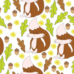 Seamless pattern with fox and natural elements