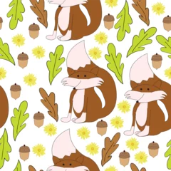 Seamless pattern with fox and natural elements